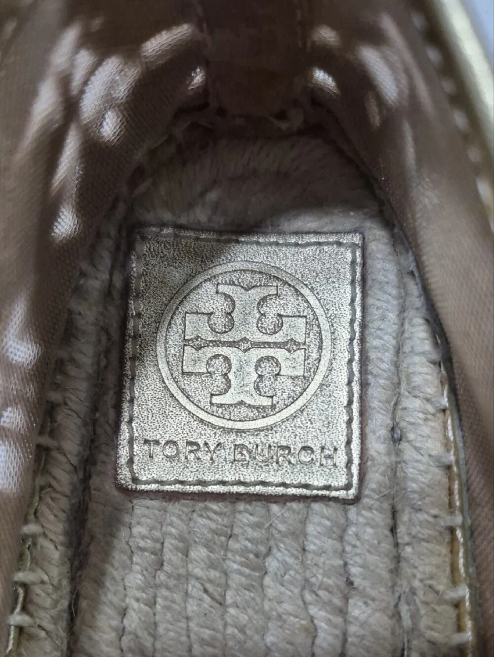 Tory Burch Gold and Tan Laser-Cut Espadrille Flats